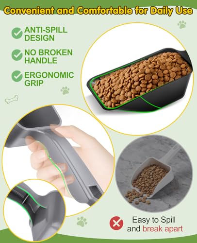 2 Pack Dog Food Scoop with 1 Cup and 2 Cup Capacity, Plastic Pet Food Measuring Scoops with Clear Measurement Lines for Dogs, Cats & More,Dishwasher safe (Grey and Black) - color: Grey and Black