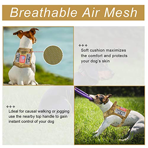 Tactical Service Dog Vest Harness for Medium Large Dog, Military K9 Training Dog Vest with Molle and Loop Panels Adjustable Tactical Puppy Harnesses with Handle (S, Khaki) - color: Khaki, size: Small (Pack of 1)