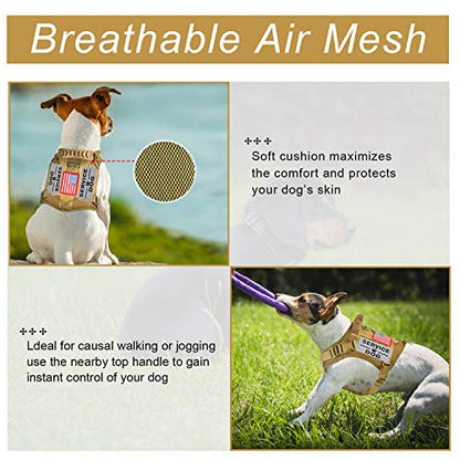 Tactical Service Dog Vest Harness for Medium Large Dog, Military K9 Training Dog Vest with Molle and Loop Panels Adjustable Tactical Puppy Harnesses with Handle (S, Khaki) - color: Khaki, size: Small (Pack of 1)