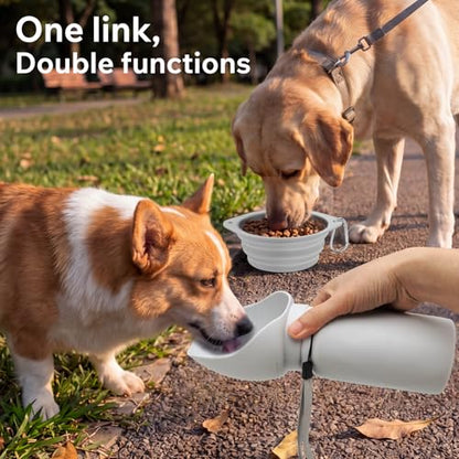 Dog Water Bottle 550ml with Collapsible Bowl Set, Leakproof Portable Pet Water Bottle, Silicone Travel Bottle for Walking, Hiking, Camping, Light Grey