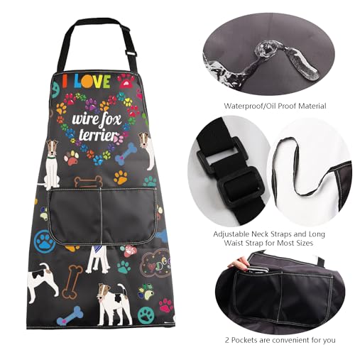 MBMSO Wire Fox Terrier Apron Dog Apron with Pockets Wire Fox Terrier Gifts for Dog Lover Dog Owner Gift Dog Mom Kitchen Apron