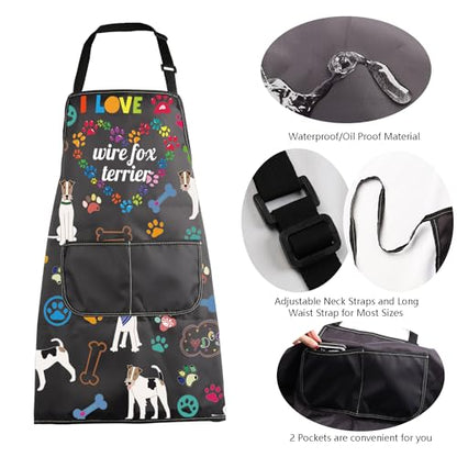 MBMSO Wire Fox Terrier Apron Dog Apron with Pockets Wire Fox Terrier Gifts for Dog Lover Dog Owner Gift Dog Mom Kitchen Apron