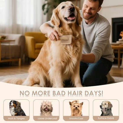 Large Slicker Brush, 2PCS Doodle Grooming Kit with Comb, Natural | With two leather protective covers; ideal for Poodles, Labradoodles; extra long pin; premium wooden handle; removes mats. - color: Natural