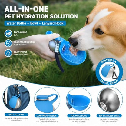 Dog Water Ball,Dog Water Bottle with Bowl,2-in-1 Portable Foldable DogWaterBottle,Leak-Proof,304 Stainless Steel Large-Capacity Cup with Foldable Silicone Bowl,Perfect for Travel - color: Blue