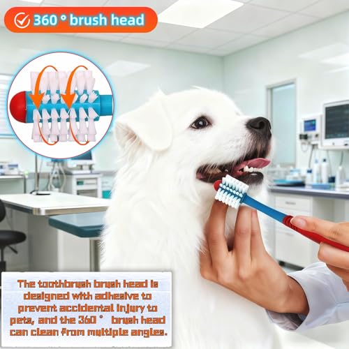 Dog Toothbrush, 360° & Double-Headed Dog Dental Care Kit for Small & Large Dogs, Pet Finger Toothbrush & Toothbrush Set for Effective Plaque Removal, Clean Teeth, Fresh Breath, and Gum Health