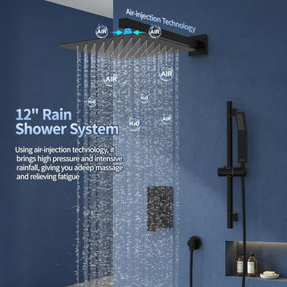SR SUN RISE 12 Inch Slide Bar Shower Faucet Luxury High Pressure Shower Heads and Handheld Spray Combo Set Wall Mounted Shower System Included Valve and Trim Kit, Matte Black - color: Matte Black, style: 12"