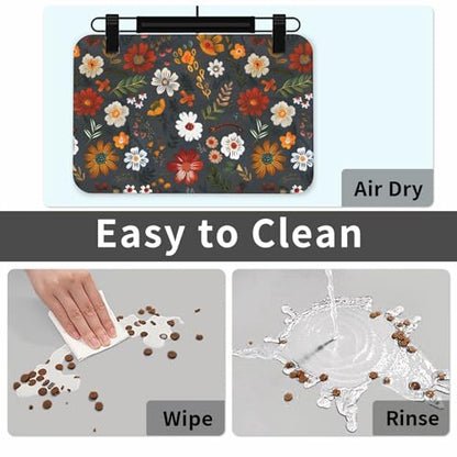 Flower Berries Dog Food Mat Absorbent Bowl Mats No Stains Quick Dry Waterproof Pet Cat Placemats for Food and Water, 30x45cm - color: Flower Berries