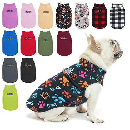 BEAUTYZOO Small Dog Sweater Fleece Vest Winter Jacket, D-Ring Leash Attachment for XS S Puppy Medium Sized Breeds Dogs, Cold Weather Dog Clothes Windproof Keep Warm, Bones Paw Pattern S - color: BLACK PAW, size: Small