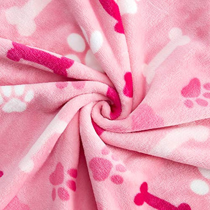 Allisandro Luxurious Dog Blanket, 350 GSM Super Fuzzy Microplush Fleece Pet Blankets for Small Medium Large Dogs and Cats, Pink Paw and Bone, 40" x 32" - color: Pink Paw and Bone, size: 40" x 32"