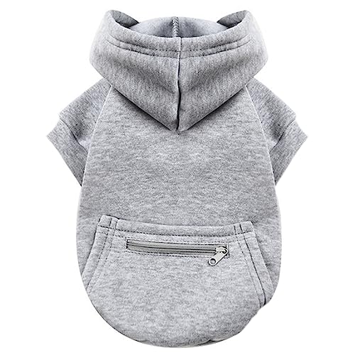 Jecikelon Dog Hoodies for Small Dogs with Zipper Pocket, Soft Fleece Puppy Clothes with Rope Hat, Warm Winter Outfits Cold Weather Coats, Cute Sweatshirt Chihuahua Costume (Medium, Y02-Grey) - color: Y02-Grey, size: Medium