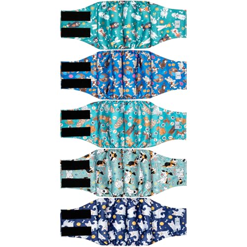 5Pack Dog Diapers Male,Leakproof Pet Soft Dog Belly Band Wraps,Reusable High Absorbency Male Dog Diaper,Wider Washable Belly Band for Doggy Incontinence and Puppy Training - color: Blue dog, size: M(15"-17")