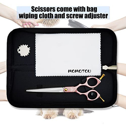 6.5'' Small Pink Straight Dog Grooming Scissors Professional Trimming Shears with Ultra-Lightweight Offset Handle 440C Stainless Steel Pet Scissors for Face and Paws - color: Pink Straight