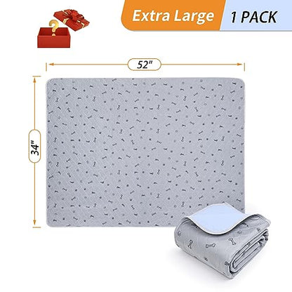 Pee Pads for Dogs Washable,34x52 Reusable Puppy Pads, Absorbent Whelping Pads with Bone Print, Non-Slip Waterproof Pet Training Pads for Couch, Crate, Potty Training - size: 34X52" (Pack of 1)
