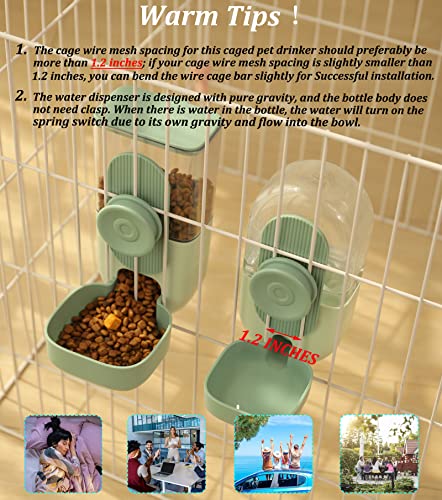 Kenond 35oz Hanging Automatic Pet Food Water Dispenser, Auto Gravity Pet Feeder and Waterer Set, Cage Cat Food Bowl Dog Feeding Station for Puppy and Kitten Rabbit Chinchilla Hedgehog Ferret (Green) - color: Green Waterer and Feeder C