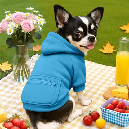 PETCARE Basic Dog Hoodie Sweaters for Small Medium Large Dogs Cats Puppy Clothes Soft Warm Fleece Dog Hoodies Sweatshirt with Small Pockets Fall Winter Chihuahua Dachshund Golden Retriever Outfits - color: Blue, size: L(Suggest 6-10 lbs)