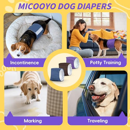 MICOOYO Male Dog Belly Bands Washable, Reusable Dog Diapers Male, Doggy Diapers for Puppy Training, Incontinence, Marking, M, Pack of 3