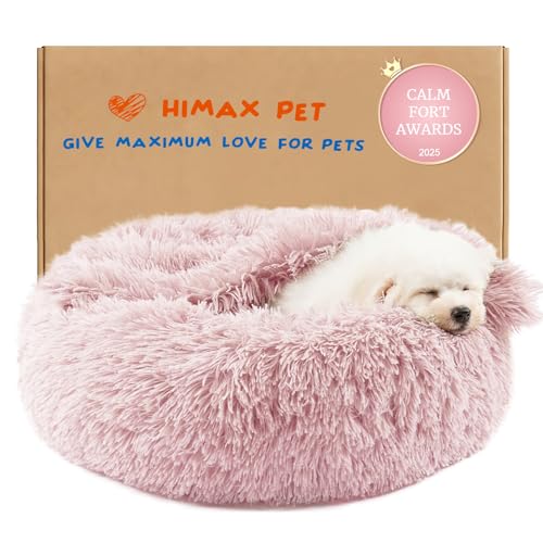 Himax Dog Beds for Small Dogs&Cats, Comfort Dogs Beds with Blanket Attached, Calming Anti-Anxiety Fluffy Dog Bed Washable (20"/26"/35") Pink - color: Pink, size: 20.0"L x 20.0"W x 7.0"Th