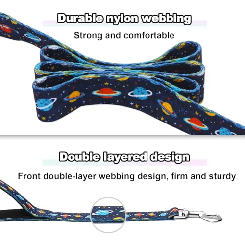 6ft Dog Leash with Two Padded Handles, Heavy Duty Strong Nylon Pet Leash with Soft Neoprene Handle for Small Medium Large Dogs, Blue Space - color: Blue Space, size: 1 in x 6 ft