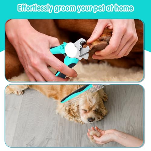 VIWIK 2 in 1 Dog Nail Trimmers with LED Light for Bloodline, Dog Comb, Dog Nail Clippers with Quick Sensor & Safety Guard to Avoid Overcutting, Cat Puppy Claw Clipper for Grooming with Nail File Blue - color: Black+Aqua