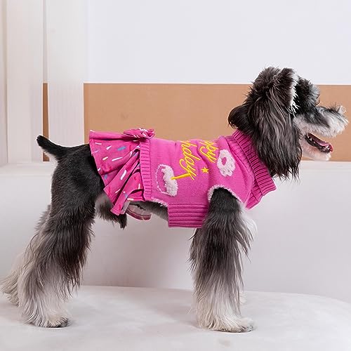 CuteBone Pink Dog Sweater Dress Happy Birthday Pet Sweater Sweaters for Small Dogs with Bowtie Pullover Pupply Clothes Cats Clothes - color: Happy Birthday, size: Small
