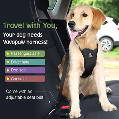 VavoPaw Dog Seat Belt, Safety Vest Dog Car Harness with Adjustable Buckle Dog Seat Belt for Vehicle Nylon Pet Safety Seat Belts Heavy Duty(L, Black) - color: Black, size: L (Chest: 22-32.3", Neck: 16.9-26")