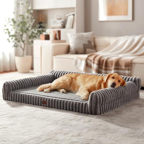 Orthopedic Dog Bed Extra Large Pet Beds with Removable Washable Cover, Couch-Like Sofa Design for S to XXL Dogs Up to 120 lbs, with Soft Short Plush Surface & Foam, 48x35x10.5 Inch, Grey - color: Grey, size: XXL(48x35x10.5")