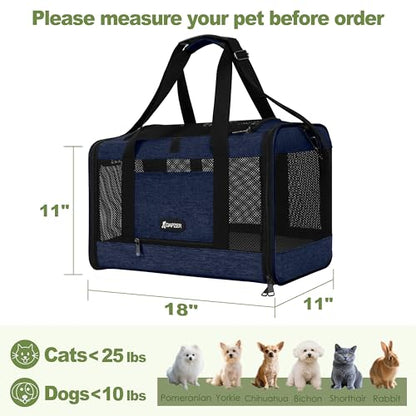 GAPZER Cat Carrier 18x11x11 United Airline Approved, Top Loader Heavy Duty Softshell Pet Flying Bag 18lbs, Small Dog Chihuahua Crate 5-10 Pounds, Kitty Transport Kennel, Miniature Poodle Case Navy - color: Navy