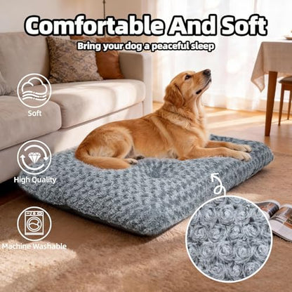 Large Dog Bed Deluxe Plush, Washable Big Dog Beds, Indestructible Dog Crate Pad, Anti-Slip Soft Pet Bed, Comfy Kennel Pad for Large, Jumbo, Small, Medium Dogs Extra, 35"x 23"-XL, Dark Gray - color: Dark Grey, size: 35"L x 23"W x 4"Th