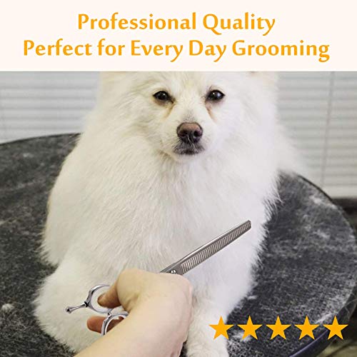 JASON 7" Dog Grooming Scissors, Combines Cutting, Thinning, Blending and Texturizing Features, Reversible Pet Trimming Shears, JP 440C (40-teeth, Silver) Christmas Gift - style: 40-teeth Thinner