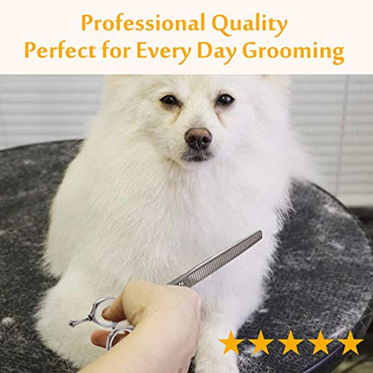 JASON 7" Dog Grooming Scissors, Combines Cutting, Thinning, Blending and Texturizing Features, Reversible Pet Trimming Shears, JP 440C (40-teeth, Silver) Christmas Gift - style: 40-teeth Thinner