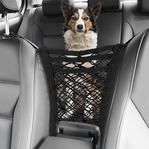 3-Layer Car Mesh Organizer, Kid Dog Pet Net Barrier Between Front Seats, Elastic Tissue Purse Holder Driver Storage Netting Pouch, Universal Stretchable Car Seat Mesh Bag