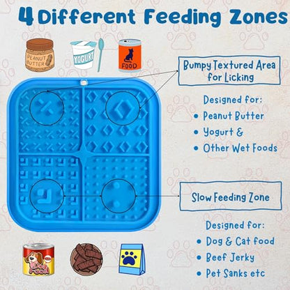 Large Licking Mats for Dogs and Cats, Slow Feeder Lick Pad with Suction Cups for Dog Training,Peanut Butter Licking Pad for Boredom Reducer (2 Lick Mats with Free Spatula, Tooth Brush, cleaning Brush)