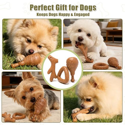 SCHITEC Dog Toys for Aggressive Chewers, 3 Pack Nylon & Wood Dog Chew Toy, Tough Chew Bone for Puppy Small Medium Dogs, Indestructible Teething Dog Toy, Chicken Flavor (Small) - style: Small