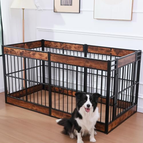 Dog Playpen, 31.5" Height Dog Pen Indoor, Heavy Duty, Safe and Sturdy, Furniture Style Puppy Pen - color: Rustic Brown, style: 6 Panels (31.5" High)