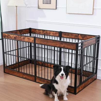 Dog Playpen, 31.5" Height Dog Pen Indoor, Heavy Duty, Safe and Sturdy, Furniture Style Puppy Pen - color: Rustic Brown, style: 6 Panels (31.5" High)