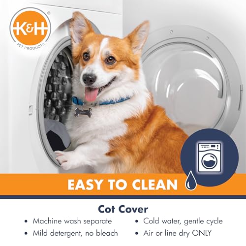 K&H Outdoor Elevated Dog Bed - Cooling Raised Dog Bed for Small & Medium Pets, Breathable Mesh Center Hammock Design, Indoor/Outdoor Washable Cover, Portable Metal Frame, Gray, Medium 32x25in