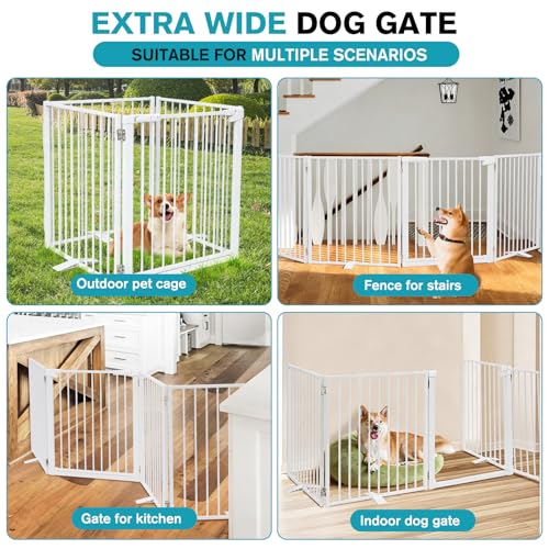 Snagle Paw Extra Wide Dog Gate,Free Standing Dog Fence with Door, Up to 104 Inch Wide Pet Gate with Support Feet for Stairs, Hallways, Doorways, Yard (White, 4 Panels) - size: Up to 104" W, 4 Panels, White