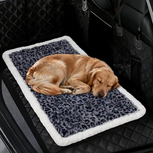 Backseat Dog Bed Mat for Car, Non-Slip Scratch-Resistant Dog Car Seat Cover, Soft Thick Pet Travel Cushion, Washable Back Seat Protector Blanket for Cars SUVs Trucks, 53 x 24 Inches - color: Purple Leopard Pattern