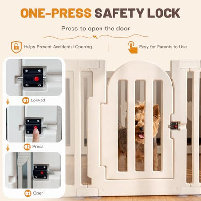 Dog Play Pen Indoors, 8-Panel Puppy Playpen with Door, 25.6" Tall Plastic Dog Fence for Dogs, Easy Assembly Pet Playpen for Puppies, Cats, Rabbits, Indoor Dog Pen Off White - size: Off White-8 Panels