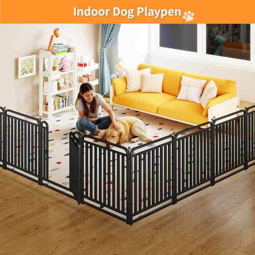 Puppy Playpen Dog Playpens Fence Outdoor Thickened Metal Tube, Low Threshold Dog Play Pen Indoors, 32" Height 8 Panels for Small/Medium/Large Dogs (Black) - style: 32" height