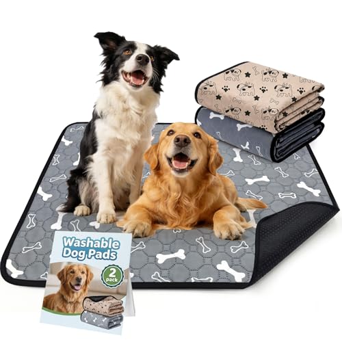 BAEJMJK Washable Dog Pee Pads, Reusable Dog Crate Mats Puppy Training Pads, 4-Layer Super Absorbent Waterproof Non-Slip Leak-Proof Ideal for Potty, Playpen & Travel(28"x40",Coffee & Gray 2-Pack) - color: Coffee & Gray 2-pack, size: 28"x40"