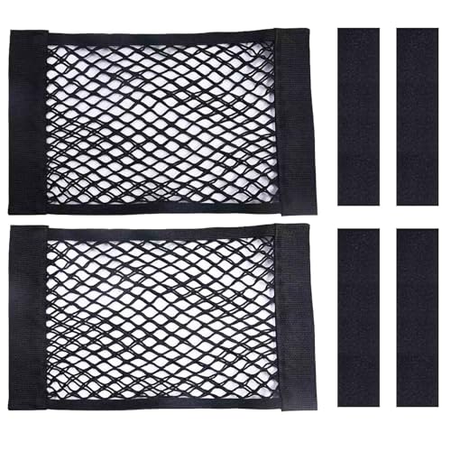 2PCS Universal Car Cargo Net with Adhesive Tape, 9.8×15.7in Trunk Storage Mesh Pocket Wall Mount Organizer Bag for Car RV SUV Boat Truck Camper Van Trailer (Black) - size: 15.7 x 9.8 inches