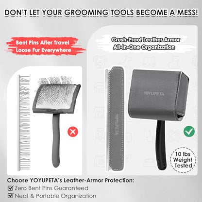 Large Dog Slicker Brush, 2 PCS Doodle Grooming Brush Kit with Comb, Black | With two leather protective covers; ideal for Goldendoodles, Poodles, Labradoodles; extra long pin; premium wooden handle. - color: Black