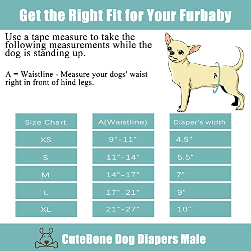 CuteBone Washable Dog Diapers Male with Snaps Reusable 3pcs a Pack Doggie Belly Band for Male Dogs Wraps KDM01M - size: M(14"-17")
