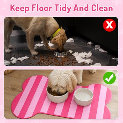 AnyDesign Bone Shaped Pet Food Mat Pink Dog Feeding Placemat Stripe Anti-Slip Waterproof Cat Feeder Pad for Pets Cats Indoor Outdoor Supplies
