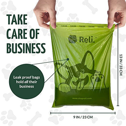 Reli. Biodegradable Dog Poop Bags (1100 Pack, 2 Large Rolls) | 9"x13" Large Poop Bags for Dogs | Unscented, Leak Proof Oxobiodegradable Pet Waste Clean Up | Green Eco-Friendly | Dispenser Box