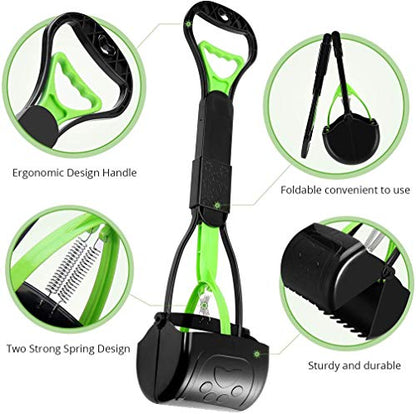 Pet Pooper Scooper, 24" Long Handle Portable Poop Scooper for Large and Small Dogs Cats, Foldable Dog Poop Pick Up Tool, Sturdy Garbage Rake Picker for Garden Backyard Grass Dirt Gravel (Green) - color: Green
