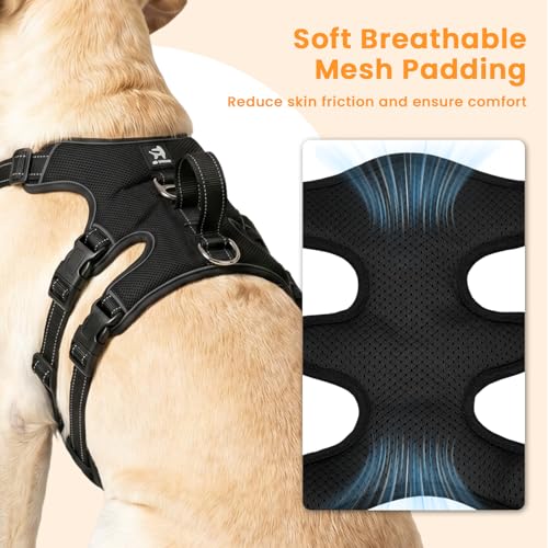 Escape Proof Dog Harness and Leash Set,Soft Padded Full Body Pet Harness, No Pull Reflective Adjustable Dog Vest with Handle, Easy Control Dog Harness for Medium Large Dogs Training Walking Running - color: Black, size: L