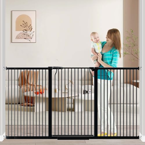 Fairy Baby 40.5" Extra Tall Baby Gate, 72.3"-76.7" Extra Wide Large Dog Pet Gate Indoor, Long Safety Child Gate for Stairs No Drill, Metal Auto Close Puppy Gate for House Doorway Walk Through, Black - color: Black, size: 72.3"-76.7"