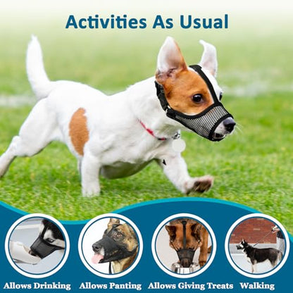 LUCKYPAW Dog Muzzle, Mesh Muzzle for Large Medium Small Dogs, Soft Mouth Guard to Prevent Biting Chewing with Adjustable Head Strap, Perfect for Vet Visit - size: XS